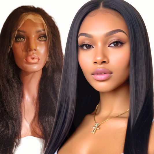 Luxelette Kinky Straight Lace Front Wig - 13x4 Glueless Yaki Human Hair Wig | 180% Density, Pre-Plucked, Natural Black