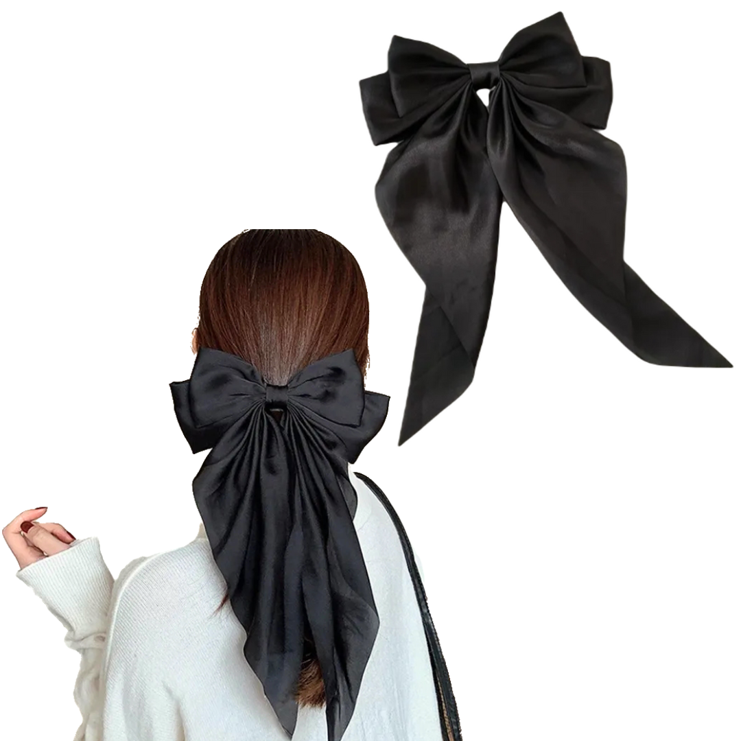 Satin Bow Clip & Band Set – 2PC Large Ribbon Hair Accessories | Elegant Statement Style