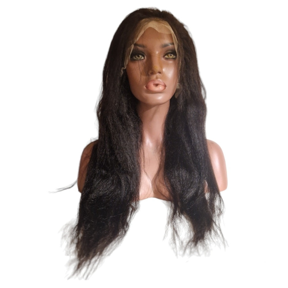 Luxelette Kinky Straight Lace Front Wig - 13x4 Glueless Yaki Human Hair Wig | 180% Density, Pre-Plucked, Natural Black