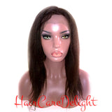Kinky Yaki Straight Realistic Human Hair Glueless Lace Front Wig